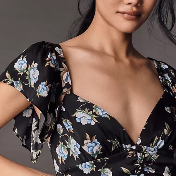 NWT Anthropologie Sweetheart Ruched Drop Waist Floral Dress Size XS - Picture 7 of 11